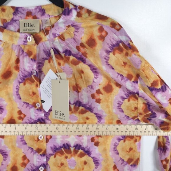 NWT ELIE. ELIE TAHARI Abstract Print Button Up Collarless Shirt ЕН422033 SMALL - Picture 4 of 10